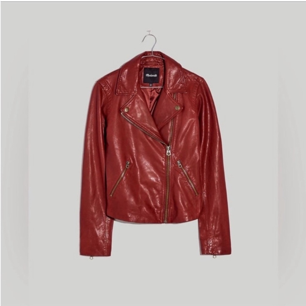 Madewell Washed Leather Motorcycle Jacket Brass Hardware Edition Dusty Redwood